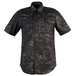 Camo Chemise pour homme Pêche en plein air Forêt Randonnée Chasse Uv Protection solaire Upf 50 Cargo Coton Camisa Long Short Sleeve