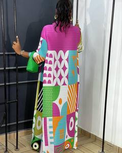 Estate Casual moda Miyake girocollo <span class=keywords><strong>mezza</strong></span> <span class=keywords><strong>manica</strong></span> colorata con stampa Maxi plissettato larghi Plus Size <span class=keywords><strong>abiti</strong></span> da donna - Product Image 2