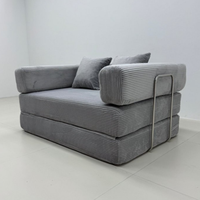 Divano Letto in Velluto a Coste Beige, Compresso Sottovuoto, Stile Retrò, Imbottito in Spugna, Ideale per Soggiorni e Piccoli Appartamenti