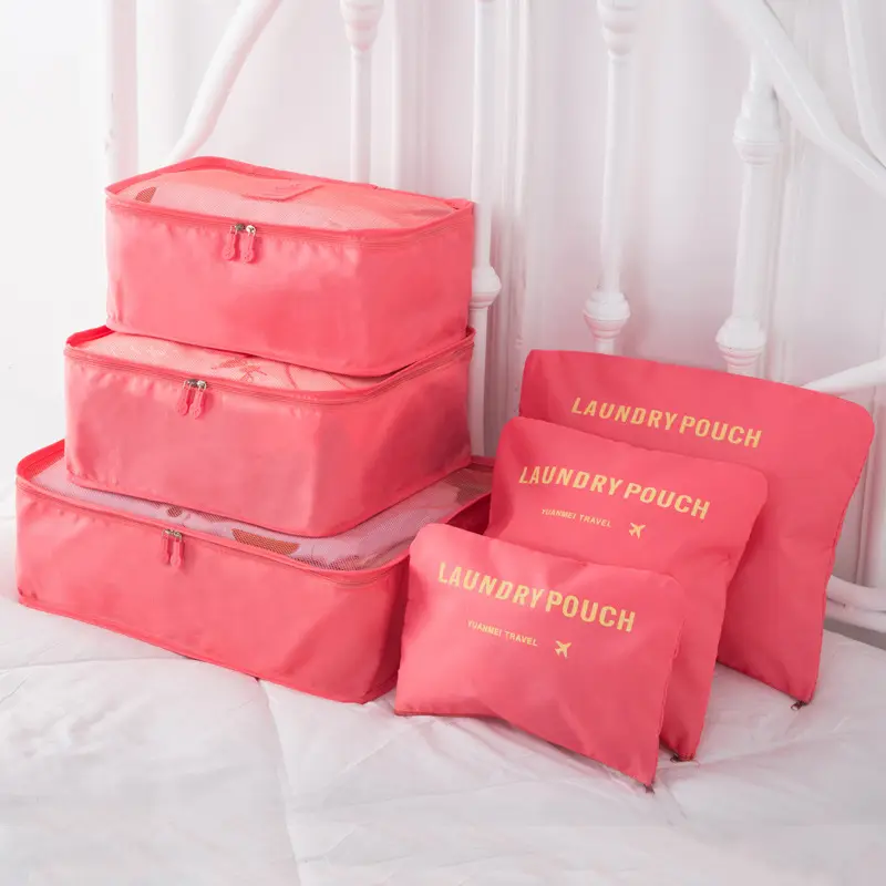 Moda ligera Oxford 6 piezas cubos de embalaje conjunto de bolsa de viaje plegable ropa organizador de almacenamiento de equipaje