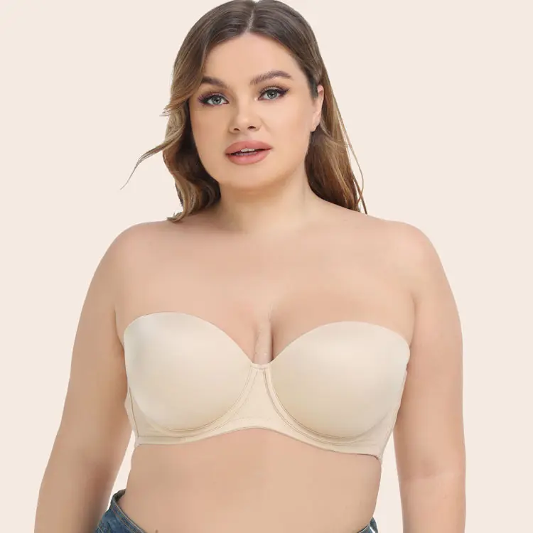 Ladymate ODM/OEM Women's Strapless Lightly Lined Bra for Large Bust Plus Non-Slip bra Underwire Full Coverage Plus Size Bra