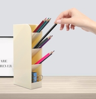 Porte-crayon multifonction noir à 4 compartiments en plastique, rangement pour pinceaux de maquillage, accessoires de bureau, vente en gros