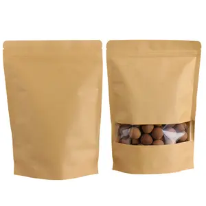 De gros bonbons cookie emballage sacs-BDPAK — pochette en papier Kraft à fermeture éclair, sac en papier refermable à la chaleur, sacs de rangement des snacks pour café avec fenêtre transparente