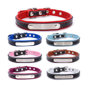 <span class=keywords><strong>Collar</strong></span> de cuero para mascotas, correa de cuero con grabado de placa de hierro de acero inoxidable, venta al por mayor - Product Image 5