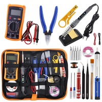Set Peralatan Solder Digital dengan Layar Temperatur yang Dapat Diatur, Tip Pemanas Keramik, dan Multimeter