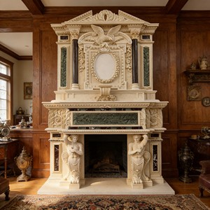 Statue de cheminée en marbre beige à deux étages, sculptée à la main, style <span class=keywords><strong>moderne</strong></span> - Product Image 1