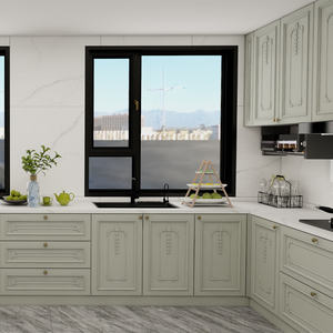 Mobile da Cucina in Legno Massello Verniciato, Ante in Compensato, Noce Rosso, Okoume, Intagliato, Stile Louvre - Product Image 2