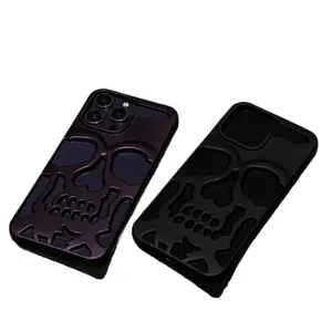 磨砂骷髅手机壳适用于iPhone 15 Pro Max镂空iPhone 14保护套万圣节外贸