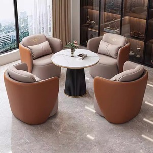 Hotel Chair Leather <b>Sofa</b> Set Round <b>Table</b> For Reception Lounge Indoor Commercial Use Durable Foam Filling - Product Image 1
