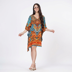 Robe longue caftan africain en viscose pour femme, coupe ample, style poncho kimono, aspect satiné soyeux, tenue bohème pour les vacances et les stations balnéaires - Product Image 1