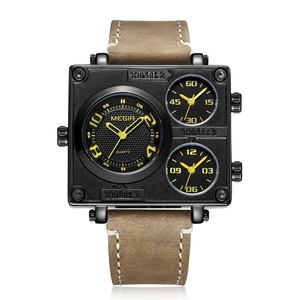 Montres pour hommes MEGIR 2069G, tendance, luxueuses, durables, originales, à bas prix, design populaire, <span class=keywords><strong>chic</strong></span>, multifonctions, quartz, bracelet en cuir véritable - Product Image 1