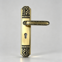 Poignée de porte moderne classique en alliage de zinc noir et or avec plaque de dos longue et motif grec décoratif