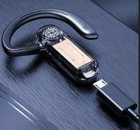 V28 Earbud gantung bisnis tunggal, tampilan Digital Stereo tanpa kontrol suara LED konduksi tulang untuk visibilitas lebih baik