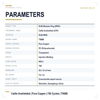 Connecteur modulaire RJ45 Cat5e 8P8C à tête cristalline UTP non blindé avec contacts en cuivre pur pour câblage réseau Ethernet LAN et panneau de brassage