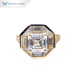 TIANYU GEMS แหวนแต่งงานผู้ชายทองคำ 14K สีเหลือง ประดับเพชรทรง Asche ขนาด 7*7 กะรัต - Product Image 1