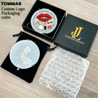 Miroir de poche pliable de luxe fait main, effet diamant rouge, finition métallique nacrée brillante, logo personnalisé, double face grossissement 2X