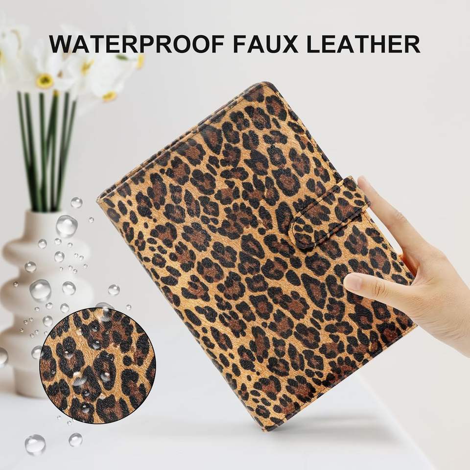 A5 Refillable 6-Ring Faux Leather Binder Leopard Pattern Planner ...