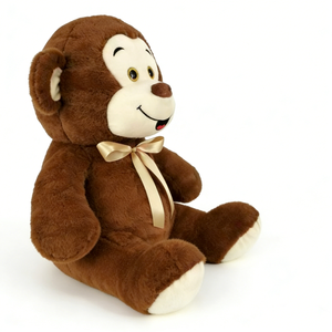 Peluche de Mono Marrón con Lazo Crema - Suave Animal de Peluche Sonriente, Regalo para Niños para Dormir y Decoración de Cuarto Infantil - Product Image 1