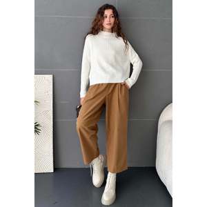 DEFILE Suéter de punto acanalado con cuello medio alto para mujer, cómodo jersey de acrílico, elegante, gris, talla única - Product Image 1