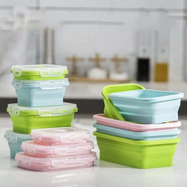 Vente chaude Enfants Silicone Boîte À Lunch Ensemble En Plastique Hermétique Récipient Alimentaire