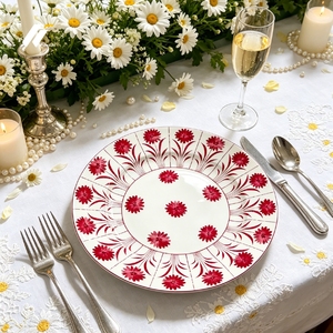 Juego de Platos de Porcelana China con Diseño de Margaritas Rojas, Vajilla de Cerámica con Estampado Floral Hecho a Mano para Decoración de Bodas y Banquetes - Product Image 4