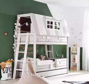 Litera para niños, muebles de dormitorio de madera maciza, literas dobles con escaleras para niños, cama de casa de árbol para niños - Product Image 3