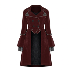 Maroon-Colors Steampunk-Women Gothic Breathable Mid-Long Velvet-Thick Coat Retro-Palace Party-Stage Perform-tailcoats <b>Jackets</b> - Product Image 1