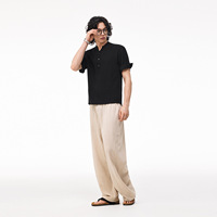 Chemise décontractée pour homme, style Old Money, texturée, col en V, manches courtes, en coton-lin-viscose, respirante, très élastique, coupe ample, couleur unie