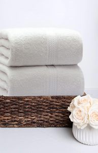 Ensemble de serviettes de bain en coton blanc, couleur unie, rectangulaires, tissées, pour usage domestique, taille adulte - Product Image 2