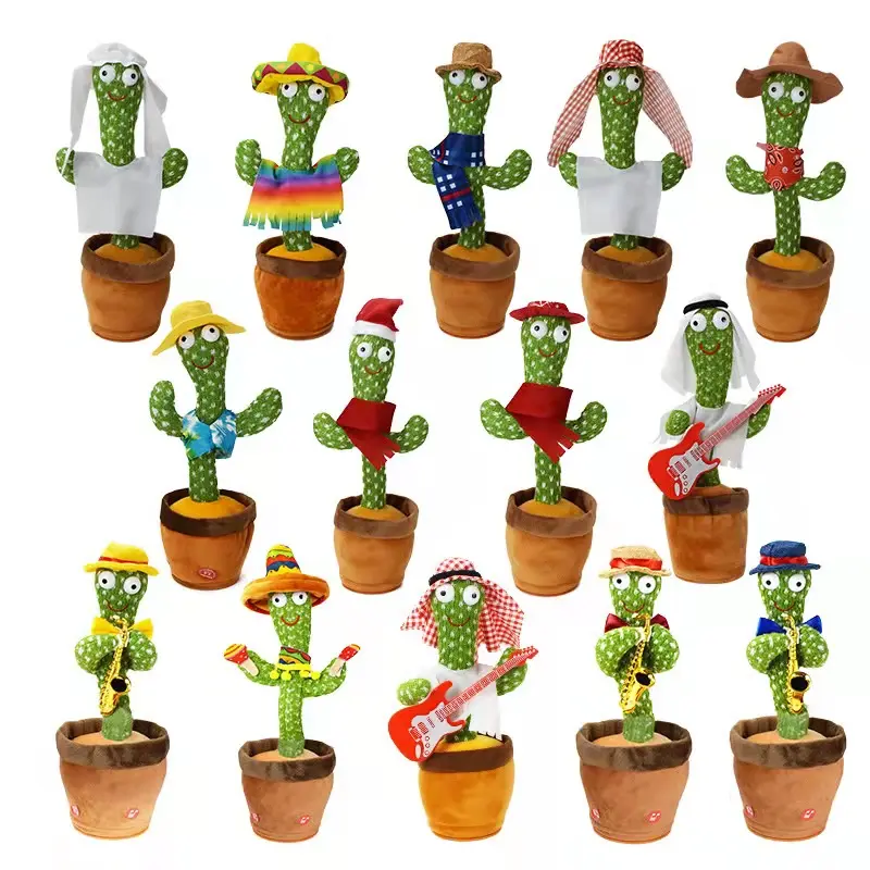 Gran oferta cactus relleno bailando cantando regalos para niños juguete divertido cactus bailando con guitarra