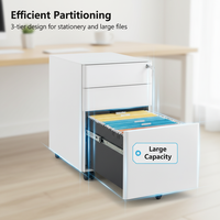 Meuble de classement mobile moderne à 3 tiroirs avec serrure à clé, construction métallique, écologique, durable, réglable, grande capacité, pour chambre et école