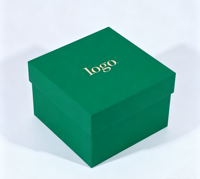 Ensemble de boîtes cadeaux et sacs en papier vert pailleté, gaufrées et laminées mat, à faible MOQ, avec logo personnalisé pour bijoux, montres, lunettes et cadeaux