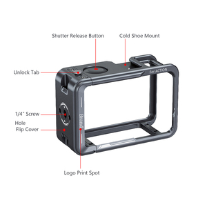 Jaula de cámara de aleación de aluminio para DJI <span class=keywords><strong>OSMO</strong></span> <span class=keywords><strong>Action</strong></span> 5 Pro <span class=keywords><strong>1</strong></span>/4 \ "Tread Hole Cold Shoe Light/Mic funda protectora Vlogging para acción - Product Image 2