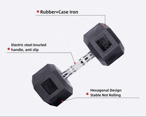 Tạ tay lục giác bằng gang và cao su, in logo tùy chỉnh, bán buôn, trọng lượng từ 1-100LB/2-50KG, bộ dụng cụ tập luyện tạ tự do - Product Image 4