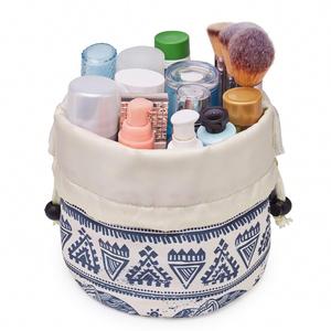 <b>Large</b> Floral Quilted Cotton Drawstring Makeup <b>Bag</b> <b>Compartment</b> Cosmetic <b>Toiletry</b> Accessory Travel Pouch Purse Organizer - Product Image 1