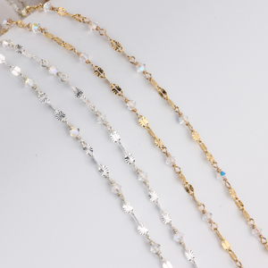 Cadena de Labios <span class=keywords><strong>con</strong></span> Baño de Oro de 14K y Cuentas de Cristal Transparente de 3mm, Cadena de Cuentas 3+1, Cadena Saturno, Accesorios para Joyería DIY - Product Image 1