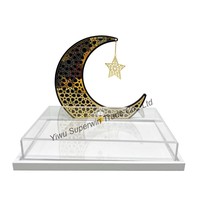 Superwin 2026 Eid Mubarak Mondförmiges Holztablett, Dekoriertes Islamisches Kaaba-Tablett für Ramadan