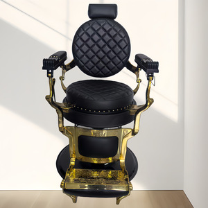 Fauteuil de Barbier Rétro de Luxe avec Cadre Doré, Chaise de Coiffure en Tissu Matelassé Noir, Mobilier de Salon - Product Image 5
