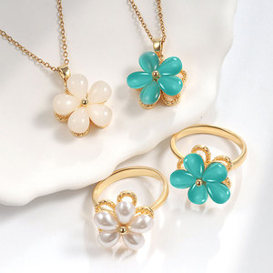 Parure de bijoux anti-stress 3 pièces en or avec perles rotatives, zircon taillé, coquillages et fleurs, pour mariage et fête - Product Image 3