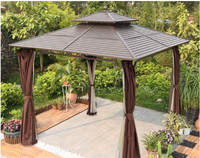 Gazebo en aluminium ANCSEM avec toit rigide, moustiquaire, rideaux pare-vent, pour jardin, pelouse, terrasse, taille personnalisée
