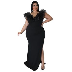 Elegante Vestido de Noche Clásico Talla Grande con Cuello en V, Sin Mangas, Cintura Alta y Abertura Lateral para Mujer - Product Image 6