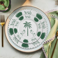 Service de table en porcelaine Palmier émeraude : Vaisselle en céramique haut de gamme idéale pour la vente au détail, les mariages sur le thème de la jungle