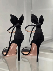 Rabbit ears sandals for ladies, black bow tie, summer new style, slip-on, sexy, V-shaped opening, thin heel, high heel shoes - Product Image 4