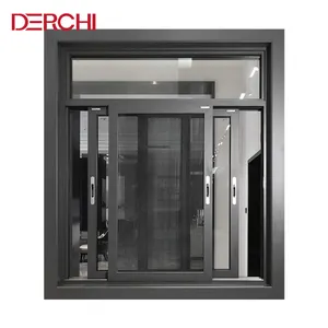 DERCHI top window Manufacturer Double Glazed Tempered Glass Black Windows Hurricane Impact Aluminum Sliding Window