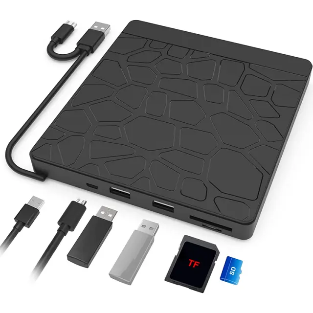 Type-cexternal DVD Burner Can Read And Write 3.0 U Disk/TF Card SD Card DVD Hub With 2 USB Ports Compatible With Win 11/Macos