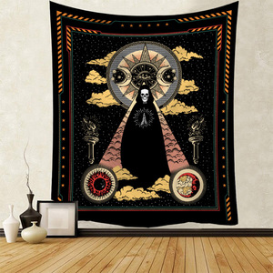 Tenture murale indienne en tissu, tapisserie psychédélique avec Mandala, soleil, lune, Tarot, sorcellerie - Product Image 3