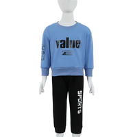 Ensemble de sport pour enfants : Pull bleu et pantalon de jogging noir uni 2 pièces en tissu peigné – Vente en gros