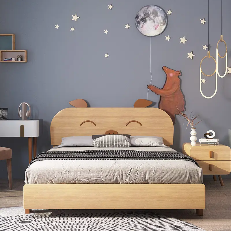 Cama apilable para guardería, muebles escolares para niños, cama de madera sólida iluminada