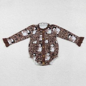 Infant <b>Baby</b> Girl Brown Bows Floral Long Sleeve Zipper Romper Jumpsuit Winter Warmth Sweeper Set ODM Cotton Spandex - Product Image 4