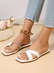 Ladies Plus Size Twisted Strap Sequin Flat <b>Sandals</b> Fashion Temperament All Match Beach <b>Party</b> Daily Walking Footwear - Product Image 1